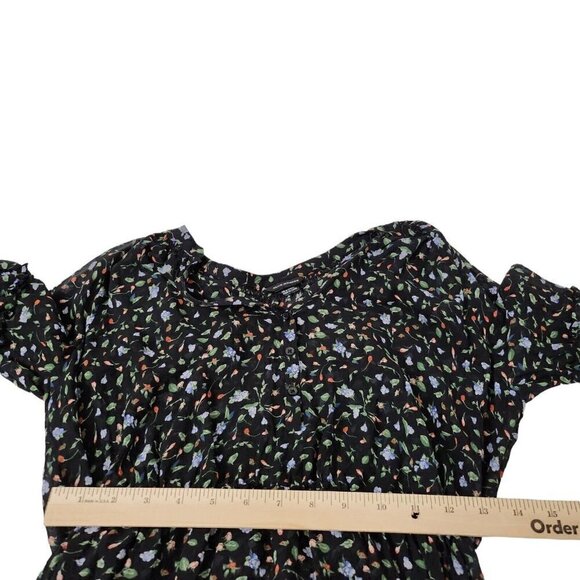 Club Monaco Taisie Mini‎ Dress 4 Black Floral Silk Sheer Button  Front Boho - Picture 13 of 15